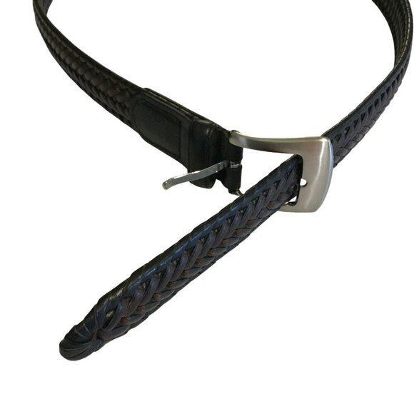 Unknown Brand Men's Genuine Leather Woven Belt EB0069 Sz 38 Black Brushed Nickel - Picture 2 of 9